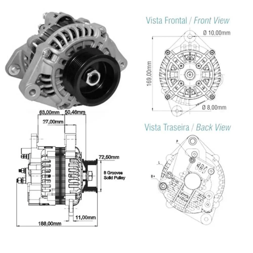 Alternador 24V 80A Volvo VM17 VM21 VM24 VM310 03 até 11