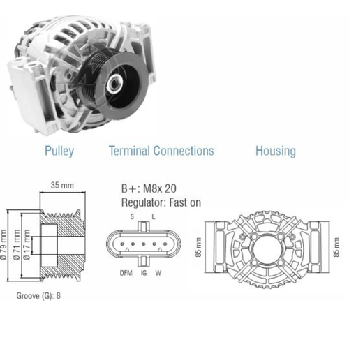 Alternador Scania S4 P / G / R tipo Bosh ZM 80A NCB1 CW 24v