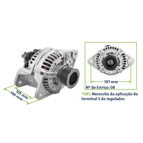 Alternador ZM Sistema Bosch 24V 80A com Polia 8PK Volvo FH12