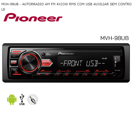 Radio Pioneer Som Automotivo Entrada Usb Auxiliar 2 vias