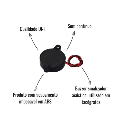 Buzzer Sinalizador Acústico Universal DNI0516 3~30V 80dB para Tacógrafo