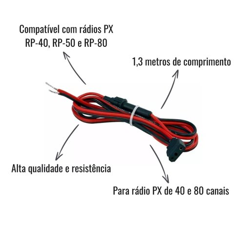Cabo de Alimentação para Rádio PX AC-80 de 40 e 80 Canais