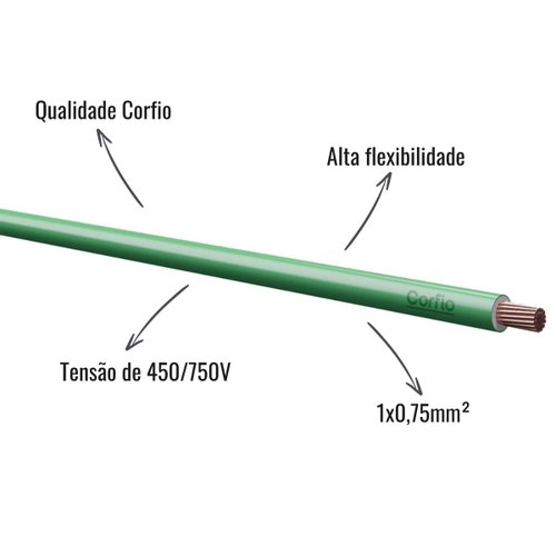 Cabo Flexível Corfio 450/750V 1x0,75mm² Verde 200 Metros