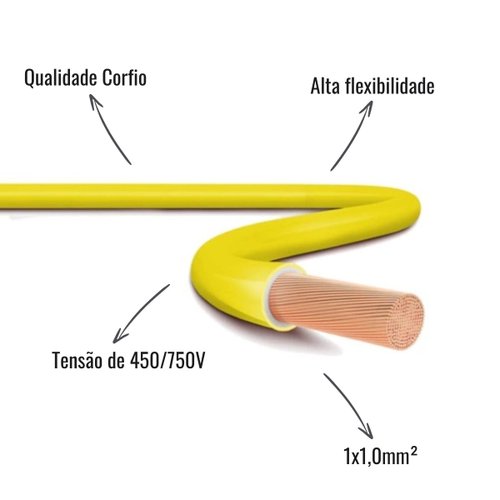 Cabo Flexível Corfio 450/750V 1x1,0mm² Amarelo 200 Metros