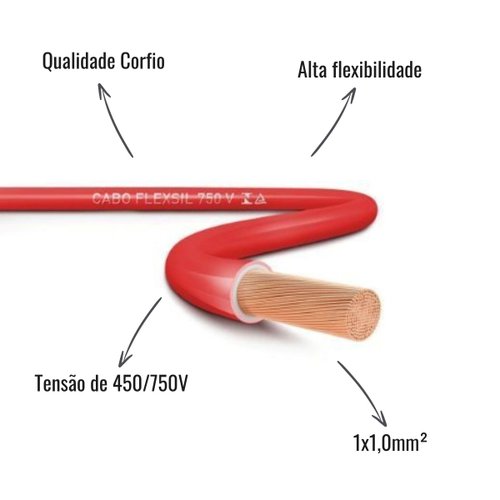 Cabo Flexível Corfio 450/750V 1x1,0mm² Vermelho 200 Metros