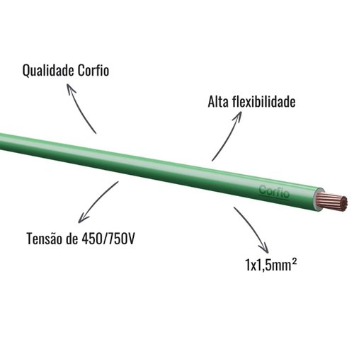 Cabo Flexível Corfio 450/750V 1x1,5mm² Verde 100 Metros