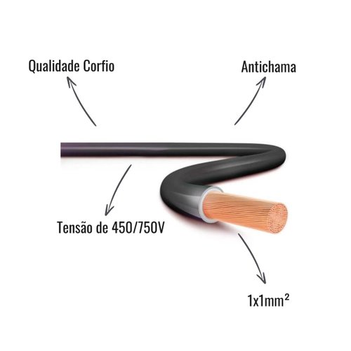 Cabo Flexível Corfio 450/750V 1x1mm² Preto 200 Metros