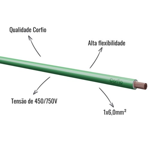 Cabo Flexível Corfio 450/750V 1x6,0mm² Verde 100 Metros