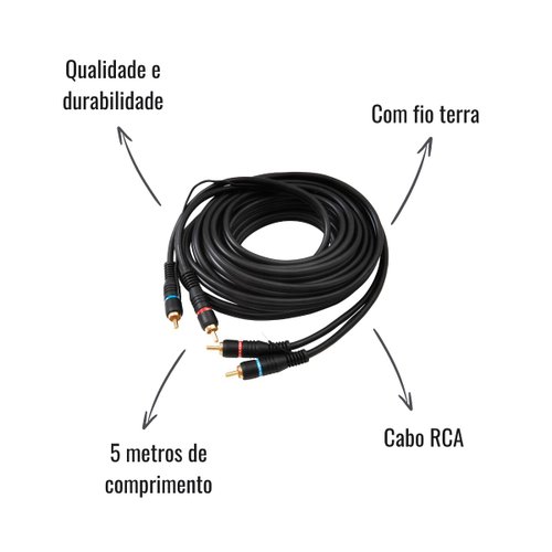 Cabo RCA Storm Tech 2x2 5mm Preto 5 Metros