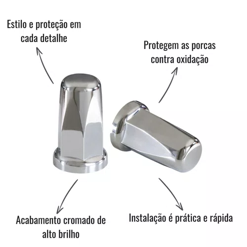 Capas de Porca Belga 32/33mm Venka Cromadas 40 Unidades