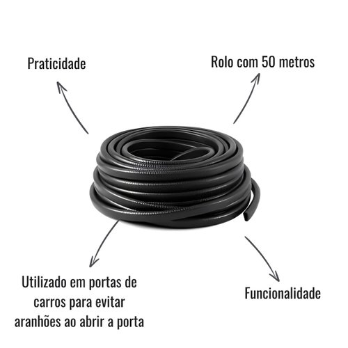 Casca de Cobra Acabamento Fina Preto 10x7 Rolo 50 Metros