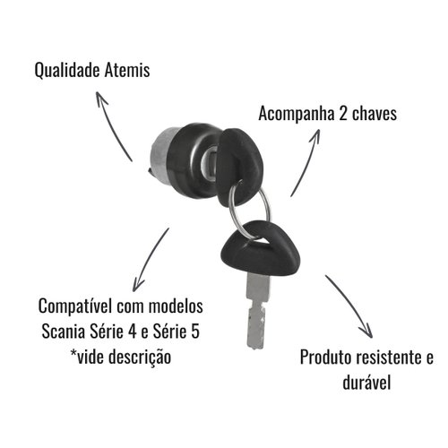 Cilindro de Ignição Atemis C/2 Chaves para Scania Série 4 e Série 5