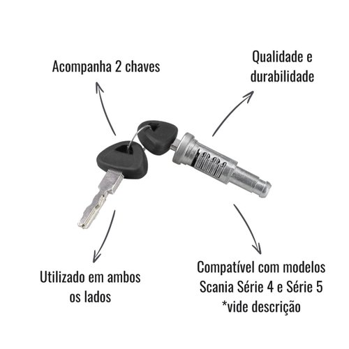 Cilindro para Porta C/Chaves Ferragens S20 para Scania Série 4 e Série 5