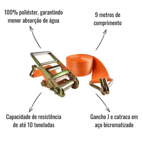 Cinta de Amarração com Catraca Gancho J Robustec 10T 9M