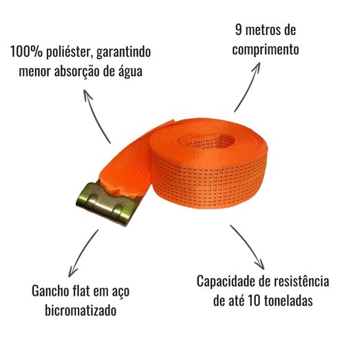 Cinta de Amarração Gancho Flat 10T 9m x 100mm