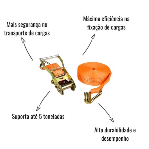 Cinta de Amarração Laranja com Catraca Gancho J 5T 9m