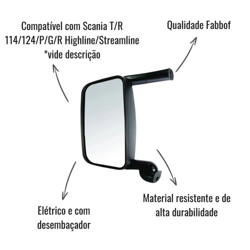 Espelho Retrovisor Fabbof Esquerdo Elétrico Desemb Scania S4