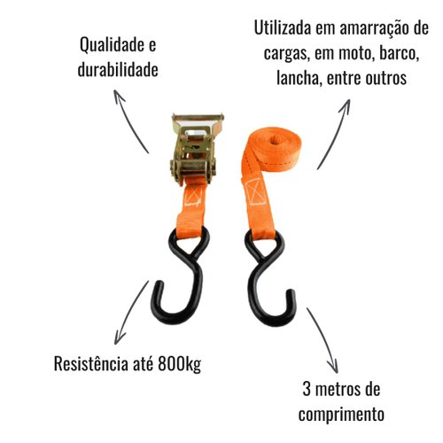 Conjunto Amarração 800Kg 3mX25mm para Moto/Jet Ski