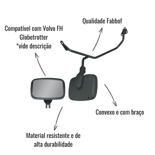 Conjunto Espelho Aux Fabbof Convexo C/Braço FH Globetrotter