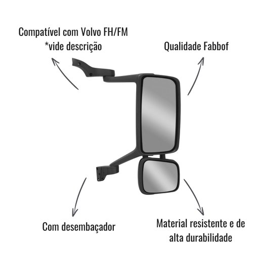 Espelho Retrovisor Fabbof Direito C/Desembaçador Volvo FH FM