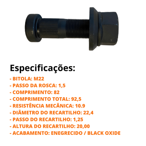 Conjunto Parafuso De Roda M22-1,5 x 82 / 92,5 CH/SW 32 H27
