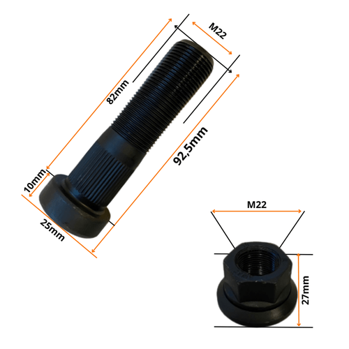 Conjunto Parafuso De Roda M22-1,5 x 82 / 92,5 CH/SW 32 H27