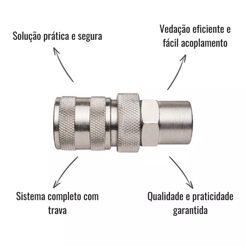 Engate Rápido Mão Amiga 1/2" x 1/2" Completo Fêmea C/Trava