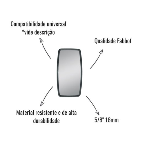 Espelho Retrovisor Fabbof Universal Plano 5/8" 16mm