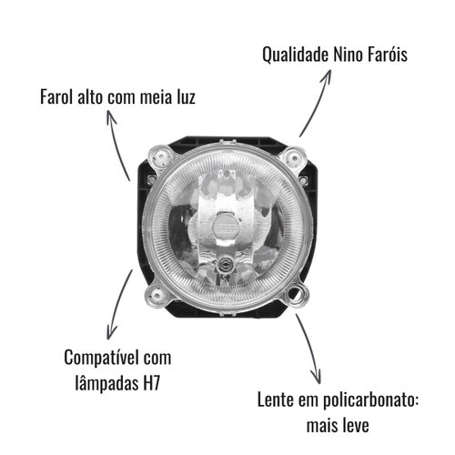 Farol Alto C/Meia Luz Nino H7 Lado Direito para Ford Cargo