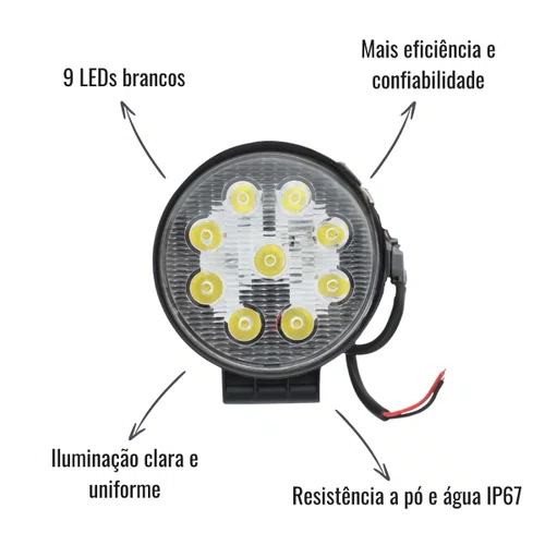 Farol Auxiliar LED Hella Universal Redondo Bivolt