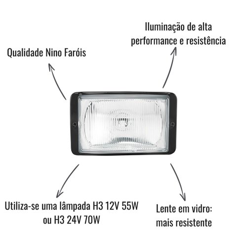 Farol Auxiliar Nino F-123 Retangular Universal 155x90mm