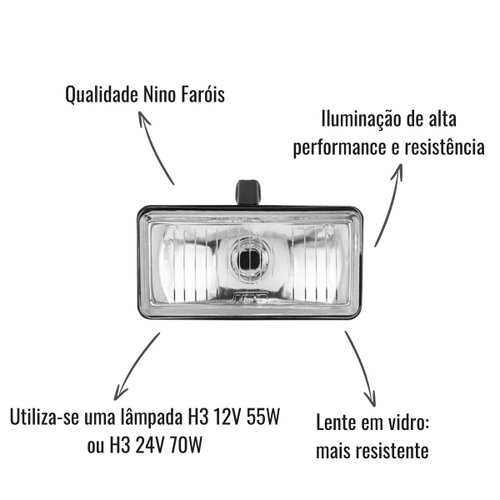 Farol Auxiliar Nino F-15V Retangular Universal 152x78mm