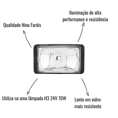 Farol Auxiliar Universal Nino F-121 Retangular 155x90mm