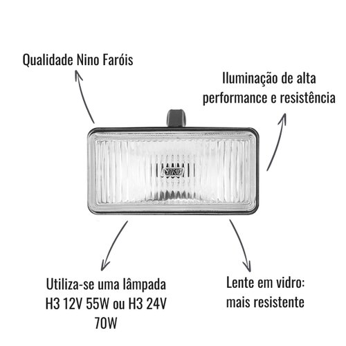 Farol Auxiliar Universal Nino F-14V Retangular 152x78mm