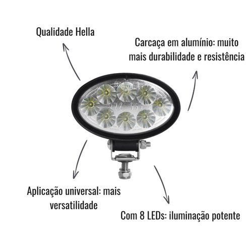 Farol LED Oval Hella Bivolt Universal
