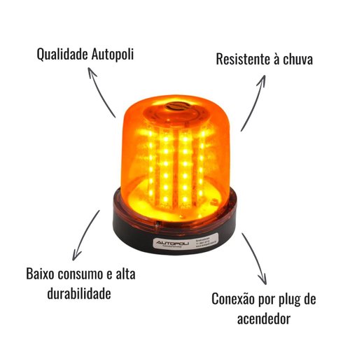 Giroflex LED Autopoli Amarelo C/Imã C/Plug Acendedor Bivolt