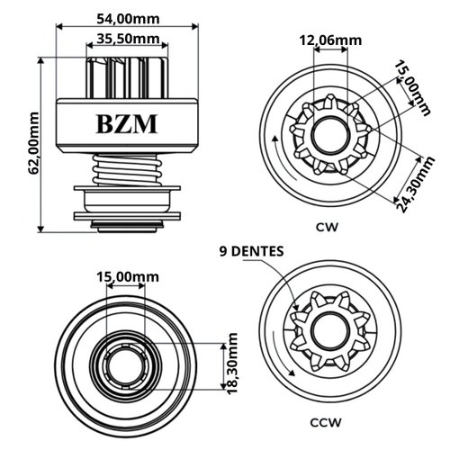 Impulsor De Partida BZM 99.0875.0 Iveco Daily Jumper Master
