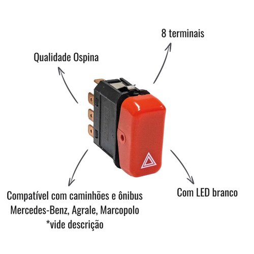 Interruptor Luz de Emergência Ospina 12V Com LED para Mercedes-Benz