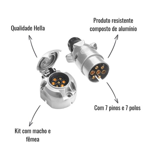 Kit Conector Tomada para Reboque Hella Macho e Fêmea Alumínio