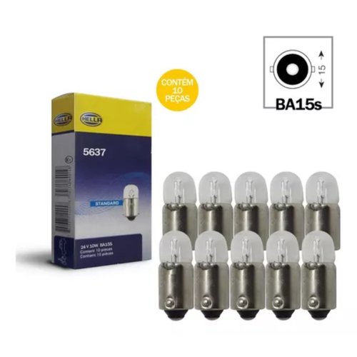 Kit Lâmpada Hella Miniatura 24V 10W R10W BA15s 1 Polo 10 Uni