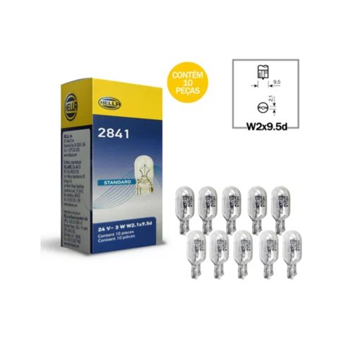 Kit Lâmpada Hella Pingão 24V 3W T3,25 W2,1X9,5d 10 Unidades