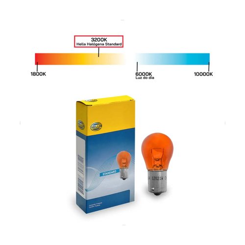 Kit Lâmpadas Hella 12V 21W BA15s 1Polo Âmbar 10 Unidades
