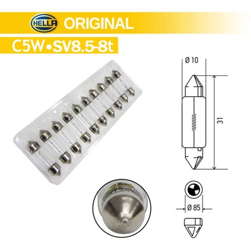 Kit Lâmpadas Hella Torpedo 12V 5W SV 8,5 C5W 10 Unidades