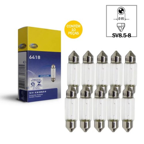Kit Lâmpadas Hella Torpedo 12V 5W SV 8,5 C5W 10 Unidades