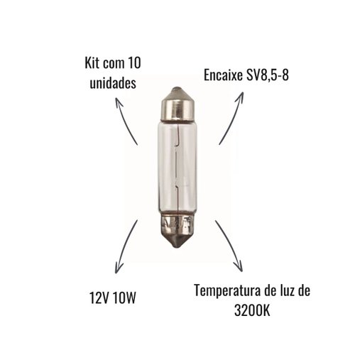 Kit Lâmpadas Torpedo Hella 12V 10W SV8,5-8 6411 10 Unidades