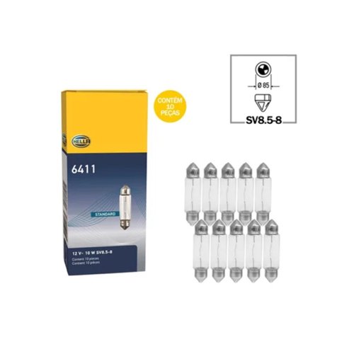 Kit Lâmpadas Torpedo Hella 12V 10W SV8,5-8 6411 10 Unidades