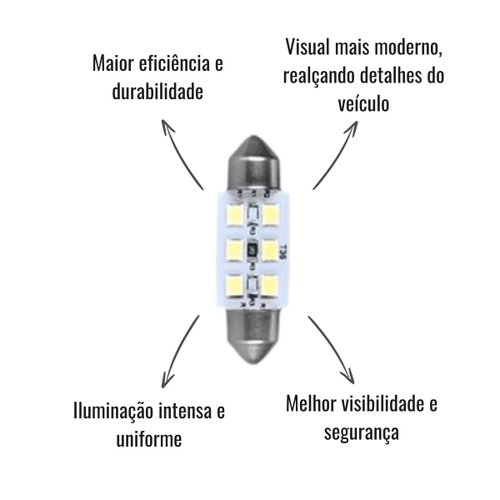 Lâmpada LED Autopoli 12V 1,8W Torpedo SV8,5-8 36mm 10 Unid