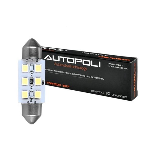 Lâmpada LED Autopoli 12V 1,8W Torpedo SV8,5-8 36mm 10 Unid