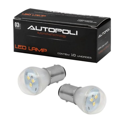 Lâmpada LED Autopoli 12V 3W BAY15D (1034) Branca 10 Unidades