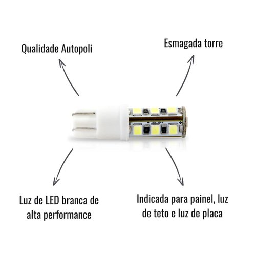 Par Lâmpada LED Autopoli 12V 4W Branca Esmagada Torre